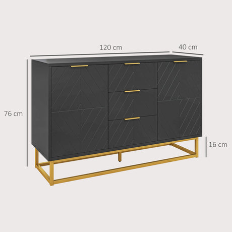 HOMCOM Sideboard with 3 Drawers and Adjustable Shelves for Living Room - Black