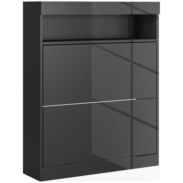 HOMCOM 16 Shoe Pair Storage Cabinet, with Flip Doors - High Gloss Black