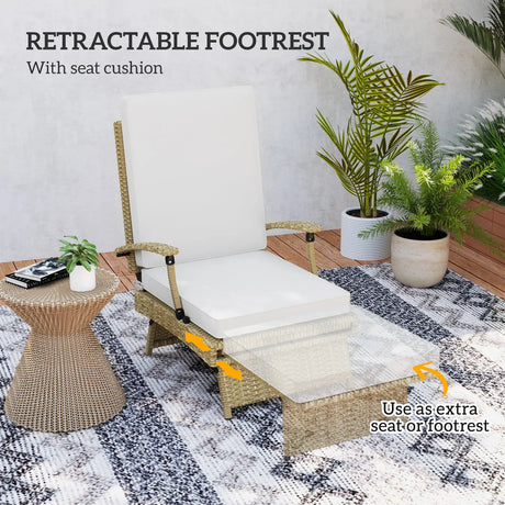 Outsunny 80 Reclining Rattan Lounger - White/Beige