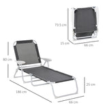 Outsunny Foldable Sun Lounger, Outdoor 4 Level Adjustable Backrest Reclining Lounge Chair with Armrests for Patio, Garden, Dark Grey