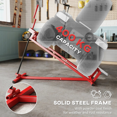 HOMCOM 400 kg Foldable Ride-On Mower Jack Lift, Adjustable Steel Lifting Device, for Lawn Mower, ATV, Red