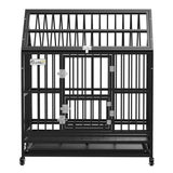 PawHut 43" Heavy Duty Dog Crate on Wheels, with Removable Tray, Openable Top