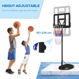 SPORTNOW Height Adjustable Basketball System, Freestanding Basketball Hoop and Stand w/ Wheels, 167-228cm