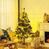 HOMCOM 5' Artificial Prelit Christmas Trees Holiday Décor with Warm White LED Lights, Decoration, Banner, Tag, Ball