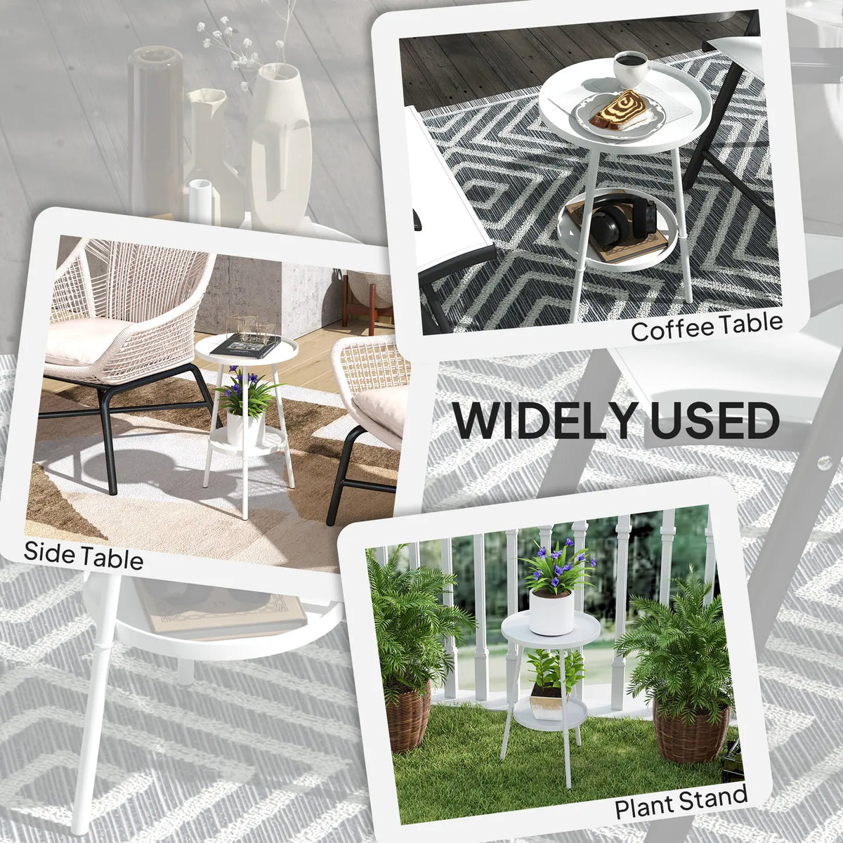 Outsunny Two-Tier Metal Garden Table - White