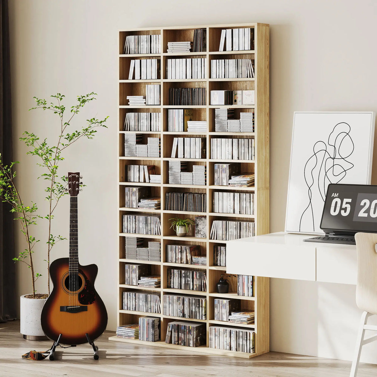 HOMCOM CD Storage Unit with Adjustable Shelves, 102 x 195 cm, Oak Tone