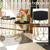 Outsunny Round Coffee Table Set of 2, Modern Nesting Tables with Ceramic Tile Top, Small End Tables, Indoor Outdoor Side Table with Metal Frame for Living Room, Bedroom, Patio, Balcony, Black