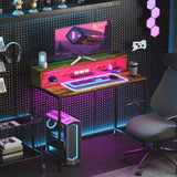 HOMCOM 100cm Computer Desk with LED Lights and Power Outlets, Gaming Desk with Monitor Stand, Computer Table with Remote for Home Office Study, Rustic Brown