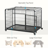 PawHut Metal Dog Cage Kennel Locking Door & Wheels Removable Tray Openable Top For Extra Large Pets 125 x 76 x 81 cm
