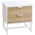 HOMCOM Modern Bedside Table with 2 Drawers and Metal Frame, Sofa Side Table for Bedroom Living Room, White and Oak