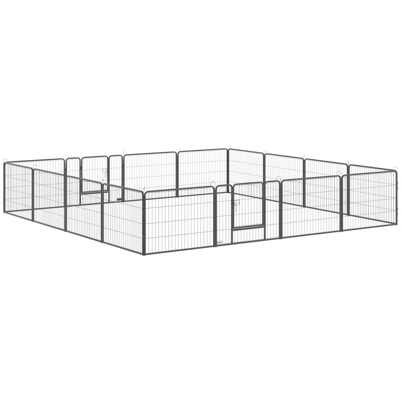 PawHut 16 Panels Heavy Duty Puppy Playpen, for Small Dogs, Indoor and Outdoor Use - Grey