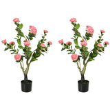 HOMCOM 2 Pieces Decorative Artificial Plants Camellia Flower with Pot, Fake Plant for Home Indoor Outdoor Decor, 95cm, Pink