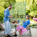 Outsunny Metal Decorative Privacy Screen Outdoor Divider, Green Leaf