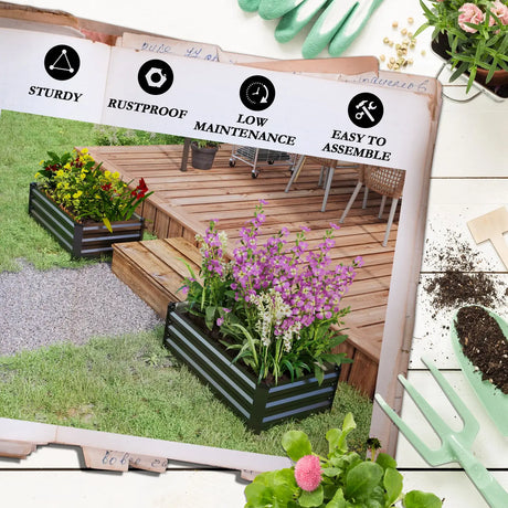 Outsunny Set of Two 100 x 60cm Steel Planter Boxes - Grey