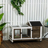 PawHut Wooden Rabbit Hutch, Guinea Pig Cage, with Removable Tray, Wheels - Brown