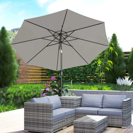 Outsunny 3(m) Tilting Parasol Garden Umbrellas, Outdoor Sun Shade with 8 Ribs, Tilt and Crank Handle for Balcony, Bench, Garden, Light Grey