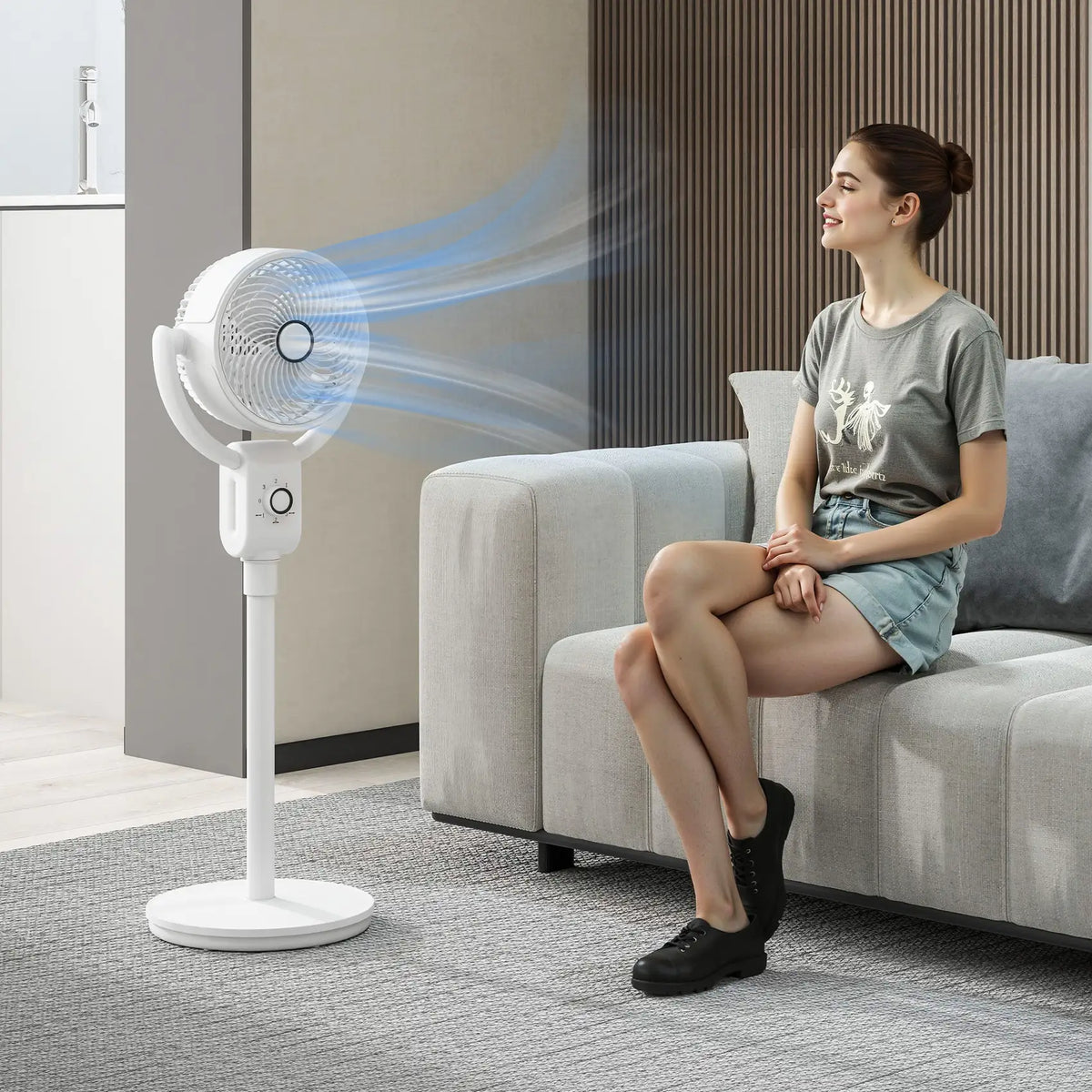 HOMCOM Pedestal Air Circulation Fan with Oscillating, White
