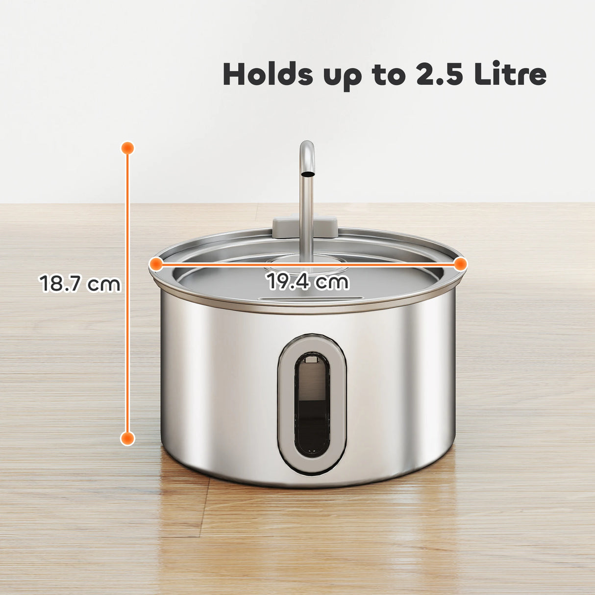 PawHut 2.5L Stainless Steel Cat Water Fountain for Drinking with Ultra-Silent Pump, Water-Level Window, 7 Filters