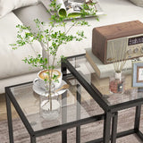 HOMCOM Nesting Tables Set of 2, Side End Table with Tempered Glass Top and Steel Frame for Living Room, Bedroom, Black
