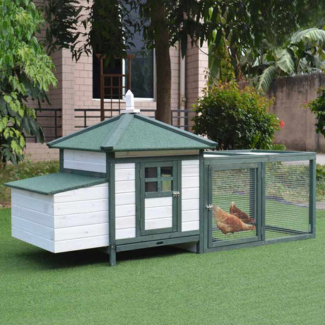 PawHut Chicken Coop, Small Animal Pet cage w/ Nesting Box, Wooden Outdoor Run, Green