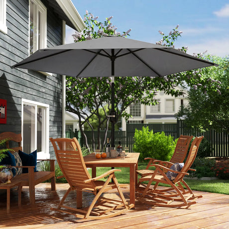 Outsunny 2.6 m Garden Parasol Umbrella with Aluminium Pole, Outdoor Patio Umbrella with Tilt and Crank, Vent, Grey