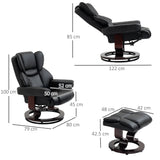HOMCOM 360 Swivel Recliner Chair with Footstool, PU Leather Manual Recliner Armchair with Footstool, Solid Wood Base, Upholstered Reclining Chair for Living Room, Bedroom, Office, Black