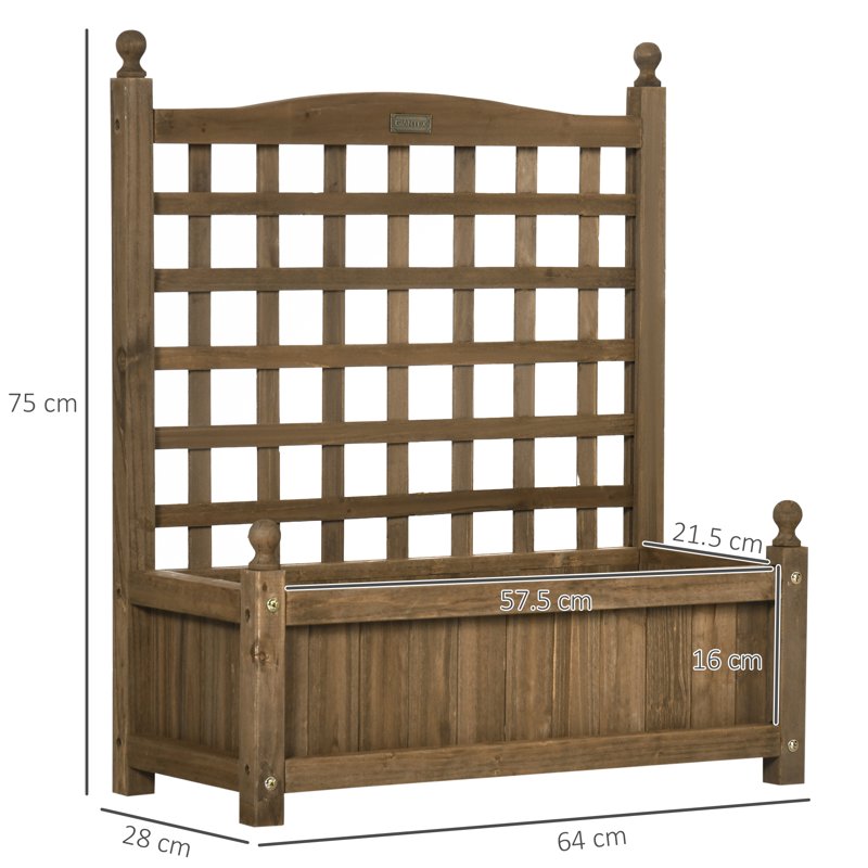 Outsunny Garden Planters with Trellis for Climbing Vines, Wood Raised Beds for Garden, Flower Pot, Indoor Outdoor, Brown