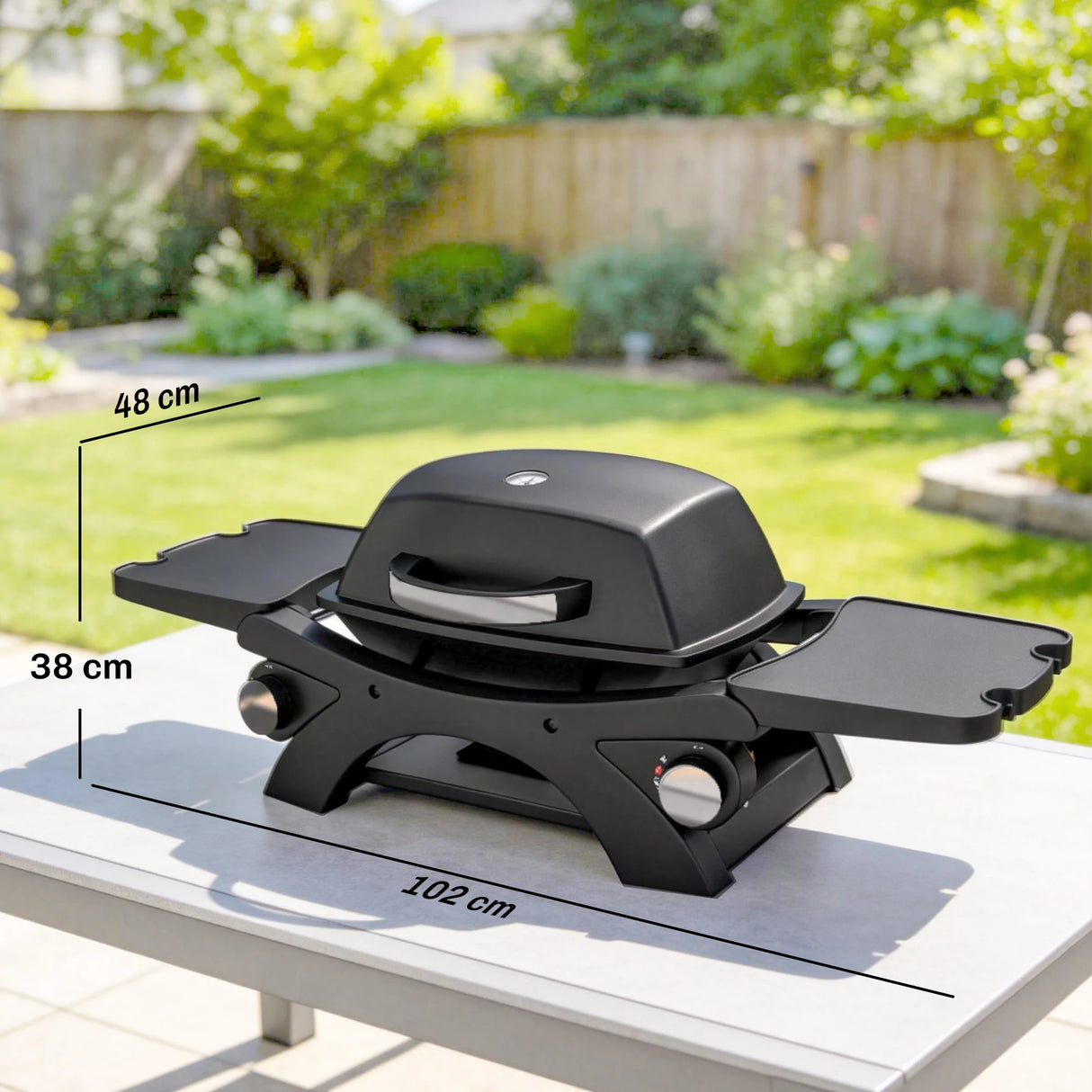 Outsunny 2 Burner Gas Grill with 2 Detachable Side Tables, 3.8 KW Steel Barbecue Grill with Cast Iron Grates, Lid, Thermometer