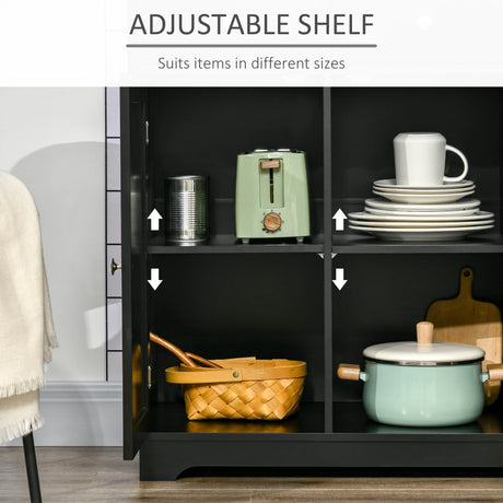 HOMCOM Sideboard with Rubberwood Top and Adjustable Shelves for Dining Room, Kitchen - Black