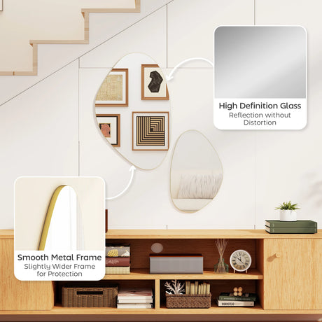 HOMCOM Set of 2 Pebble-Shaped Wall Mirror - Gold Tone