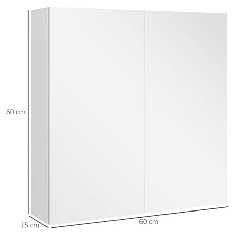 kleankin Bathroom Mirror Cabinet, Wall Mounted Bathroom Storage Cupboard with Adjustable Shelf, 60W x 15D x 60Hcm, High Gloss White