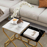 HOMCOM Set of Two Marble-Effect Nesting Tables