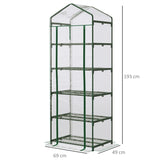 Outsunny 5 Tier Mini Greenhouse Outdoor Flower Stand Green House PVC Cover Portable Shed Metal Frame Transparent 69 x 49 x 193cm