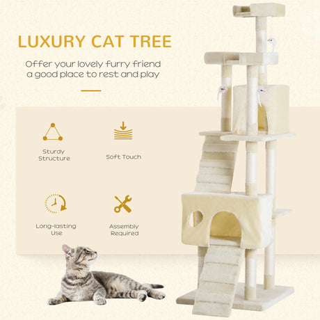 PawHut Cat Tree for Indoor Cats Play Tower Activity Center Kitten Scratch Post Climbing Tower 181 cm