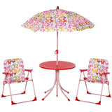Outsunny Kids Outdoor Bistro Table and Chair Set Butterfly Pattern Garden Patio Backyard with Removable & Height Adjustable Parasol