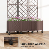 Outsunny Plastic Raised Planter with Trellis, Self Watering Raised Bed for Garden with Wheels, Drainage Holes and Plugs