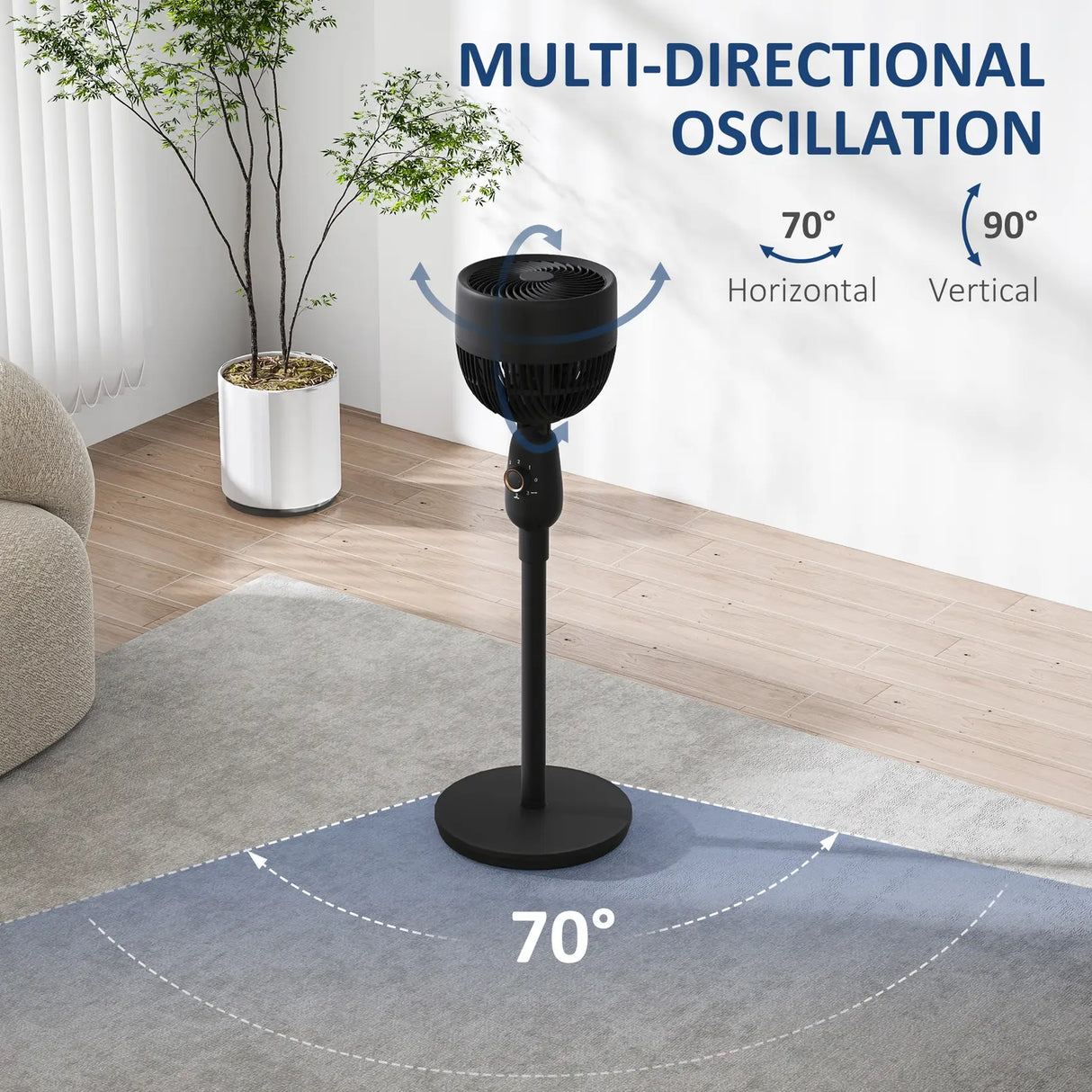 HOMCOM Pedestal Fan, Powerful Air Circulator, 12 Inch Floor Standing Fan with 3 Speed Settings, Oscillating Function for Bedroom, Home and Office, Black
