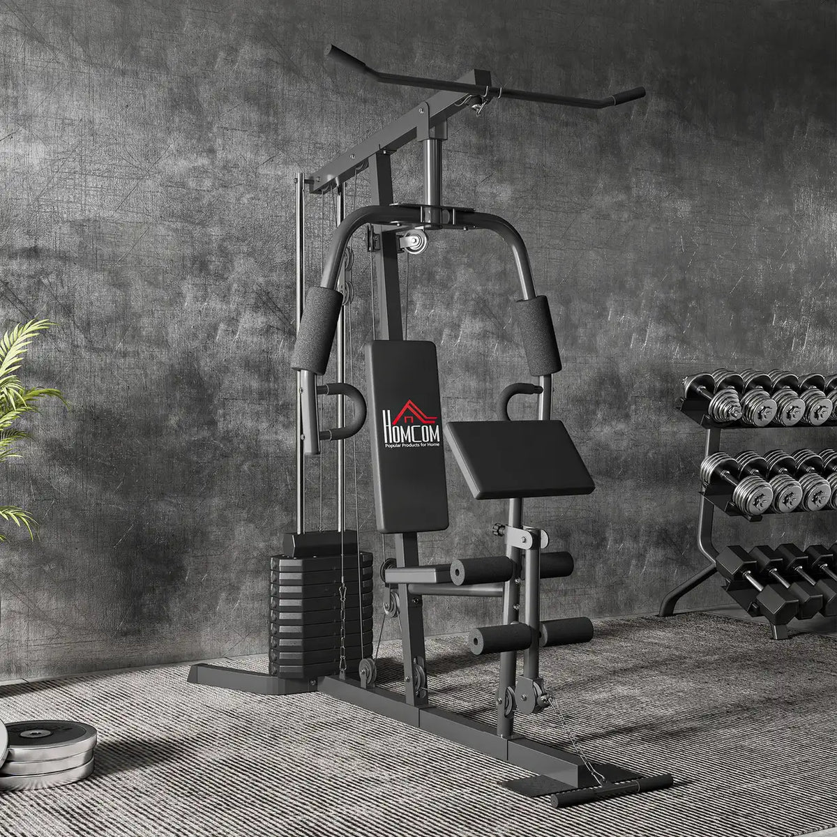 HOMCOM Multi-Exercise Gym Station, with 45kg Weight Stack, for Full Body Workout