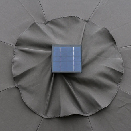Outsunny 2.7m Garden Parasol Sun Umbrella w/ LED Solar Light Angled Canopy Grey