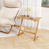 Bamboo Z-Shaped Spacious Sofa Side Table with Space-Saving Tabletop-Natural