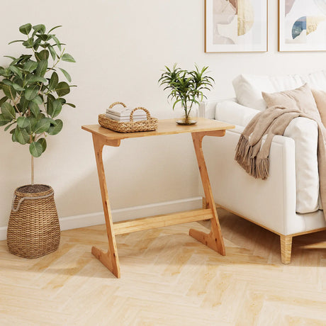 Bamboo Z-Shaped Spacious Sofa Side Table with Space-Saving Tabletop-Natural