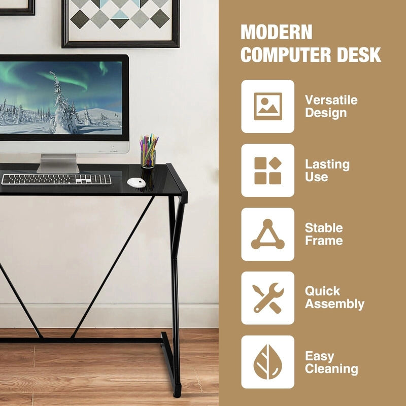 Glass Top Computer Desk Writing Study Workstation