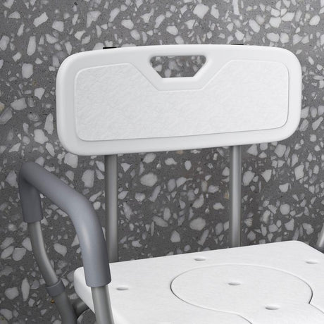 HOMCOM Height Adjustable Shower Stool with Arms and Back, Non-Slip Bedside Commode with Detachable Bucket for Elderly, White