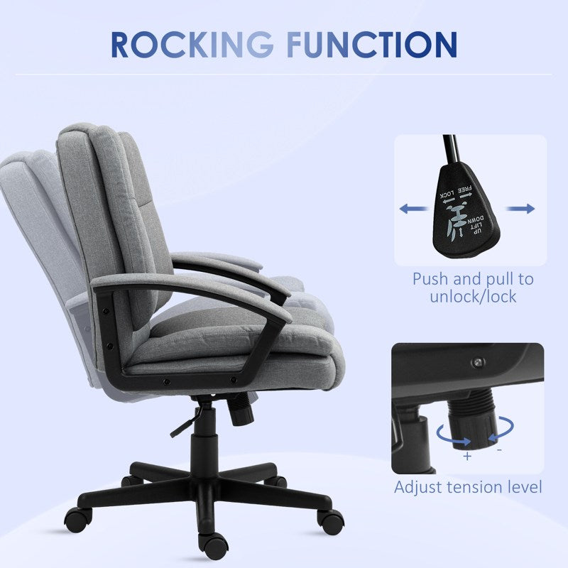 HOMCOM Linen-Look Padded Office Chair - Grey