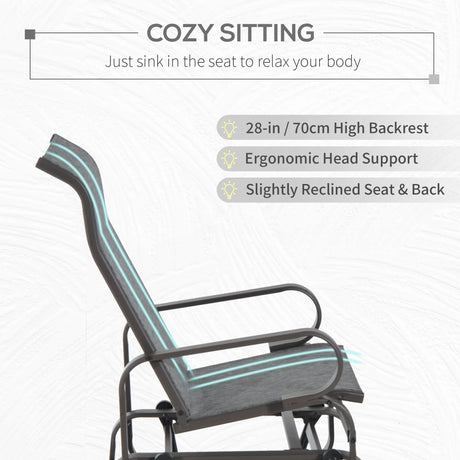 Outsunny Outdoor Gliding Rocking Chair with Sturdy Metal Frame Garden Comfortable Swing Chair, Grey & Brown