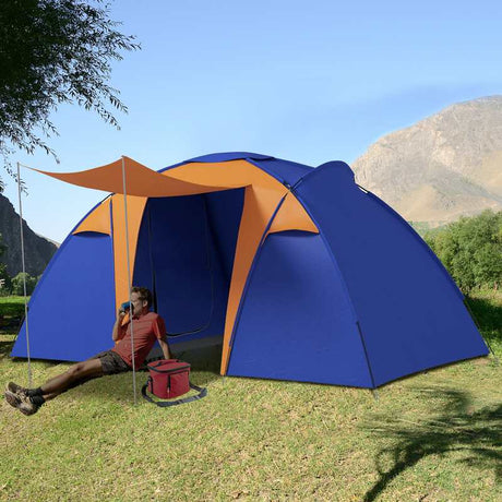 Outsunny Camping Tent with 2 Bedroom, Living Area and Porch, 4-6 Man Large Tunnel Tent, 2000mm Waterproof, Portable with Bag