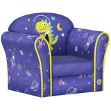 AIYAPLAY Kids Armchair with Planet Dinosaurs Design, Wooden Frame, for Bedroom, Playroom, Kids Room, Blue