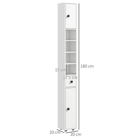 kleankin 180cm Slim Bathroom Cabinet, with Drawer, Shelves and Cupboards - White