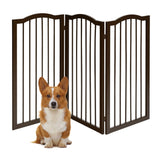 3-Panel Wooden Freestanding Pet Gate w/ Arched Top
