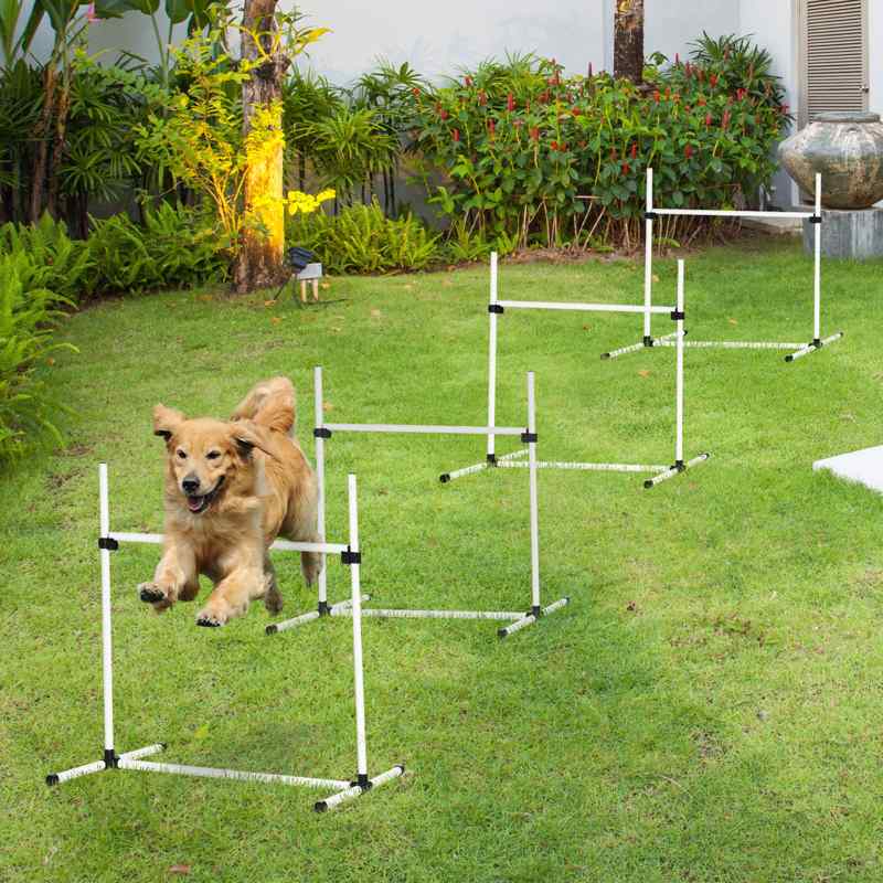 PawHut Dog Agility Equipment Training Height Adjustable Jumps Hurdle 4 Pieces with Carrying Bag for Outdoor